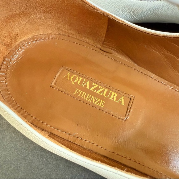 AQUAZZURA CHRISTY WHITE LEATHER LACE UP ANKLE WRAP POINTED TOE BALLET FLATS - Picture 9 of 15